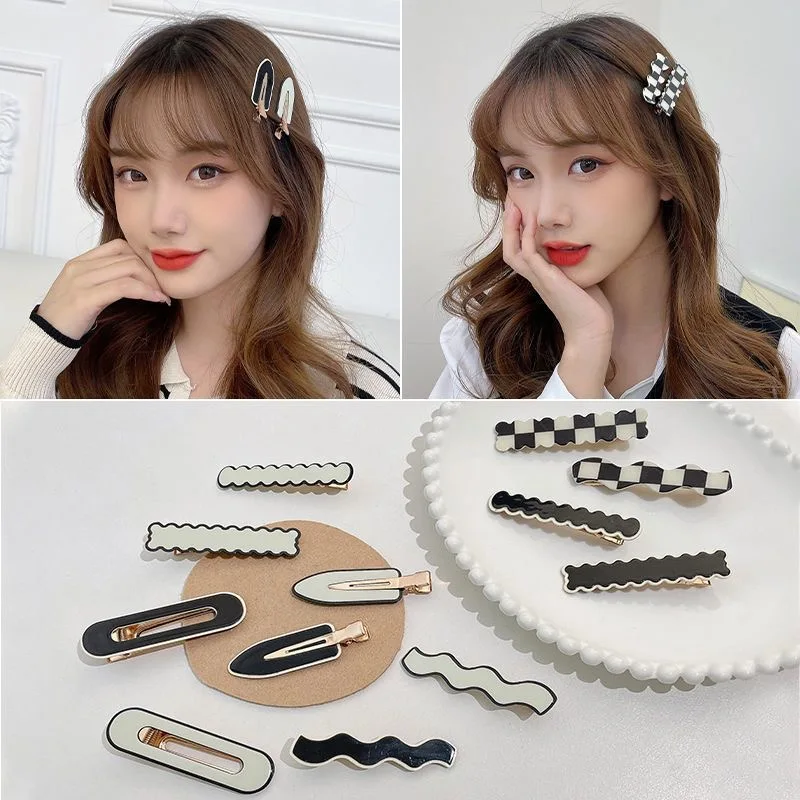 Geometric Houndstooth Check Retro Hairpin Korean Style Simple Forest Wild Water Drop BB Clip Temperament Hair Accessories