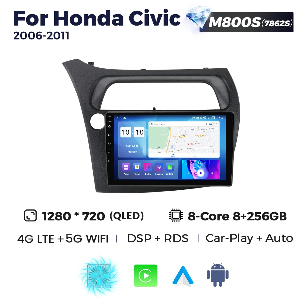 

MEKEDE Android OS Car Radio QLEDscreen Multimedia Video Player wireless Carplay+Auto for Honda Civic Hatchback 2006-2011 5G WIFI