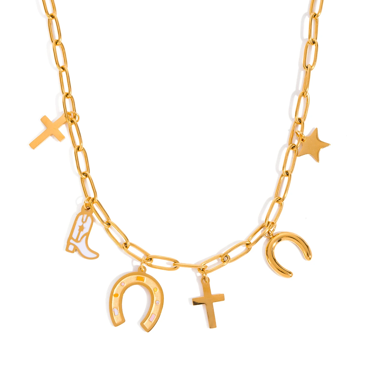 Stainless Steel OT Buckle Statement Pearl Pendant Chain Necklace 18K PVD Plated Anti Allergic Rust Proof Stylish Jewelry image 2