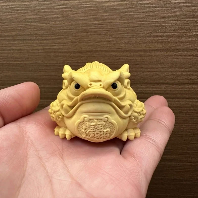 Boxwood Craft Three Feet Golden Toad Handheld Artsy Object Men and Women Portable Hand Toy Domineering God Beast Tea Ornaments H