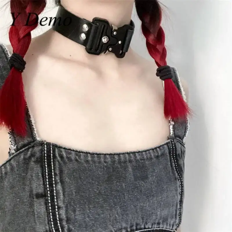 Y Demo Punk Metal Stainless Steel Buckle Adjustable Choker Women\'s Rock Necklace Party Techwear