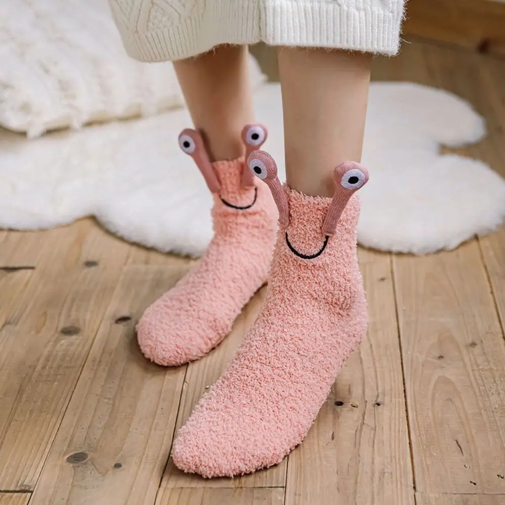 

Cute 3D Eyes Funny Tube Socks Mid-Calf Cartoon Coral Fleece Socks Thicken Warm Hosiery Furry Plush Sock Gifts