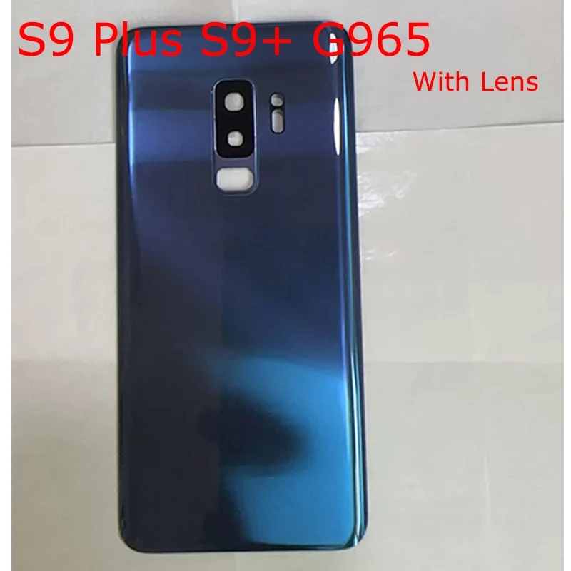 A +++ S9Plus الإسكان لسامسونج غالاكسي S9 زائد G965 6.2 "زجاج البطارية الغطاء الخلفي إصلاح استبدال الباب الخلفي + عدسة الكاميرا