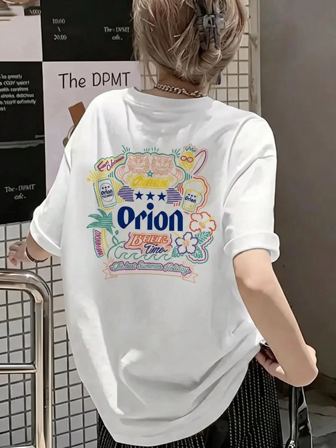 Unisex Back Tropical Floral Graphic Print T-shirt Men Crew Neck Short Sleeve Summer Vacation Casual Streetwear Tops