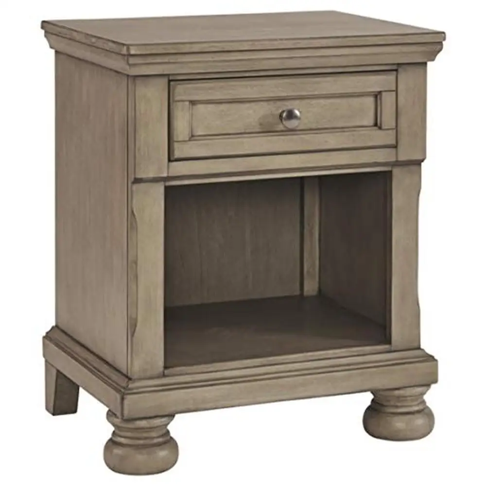 Traditional Nightstand with 1 Drawer and Open Cubby Light Gray 22