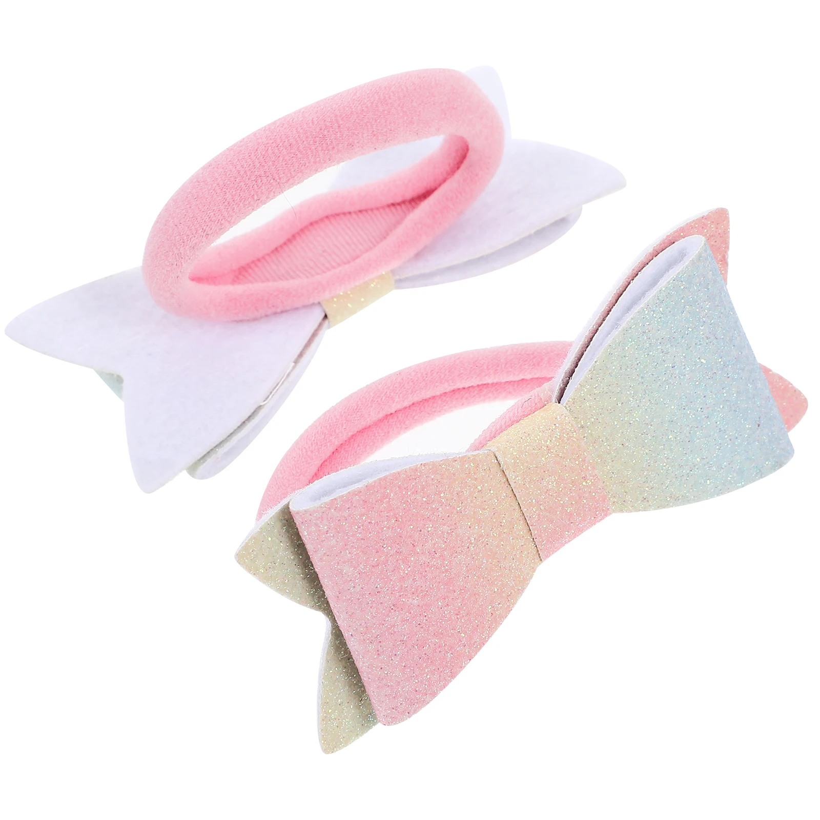 

2 Pcs Bright Colored Gradual Change Bow Hair Ties For Girls Elastic Ponytail Holder Decorative Accessories