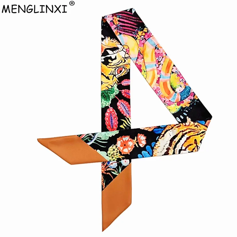 Tiger Colorful Printing Silk Scarf For Women Brand Skinny Scarf Foulard Fashion Handle Bag Scarf Head Scarves For Ladies