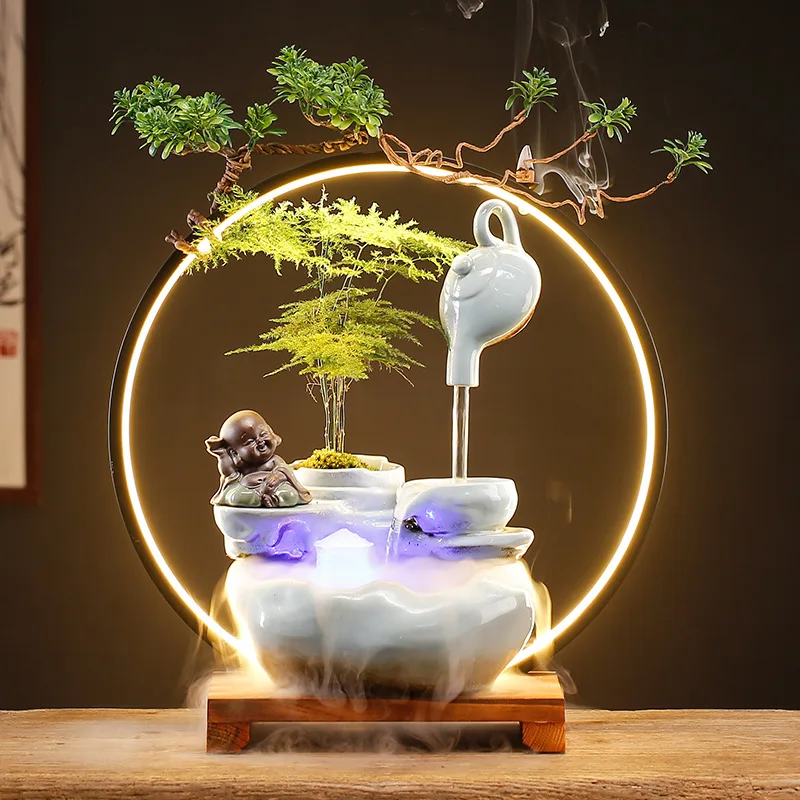 New Chinese style Zhaocai water ornaments circulating water humidifier living room office desktop atomizing wealth opening gifts