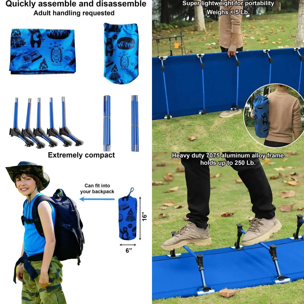 

Portable Lightweight Camping Cot for Kids & Toddlers, Compact and Comfortable for All Ages, 5'9 x 27.5 x 5.3