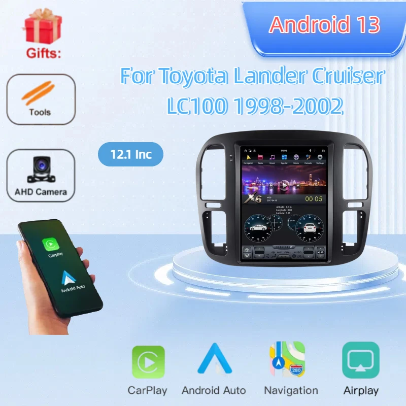 

For Toyota Lander Cruiser LC100 1998-2002 Carplay DSP Android 12 PX6 Vertical Tesla Radio Car Player Stereo GPS Navigation