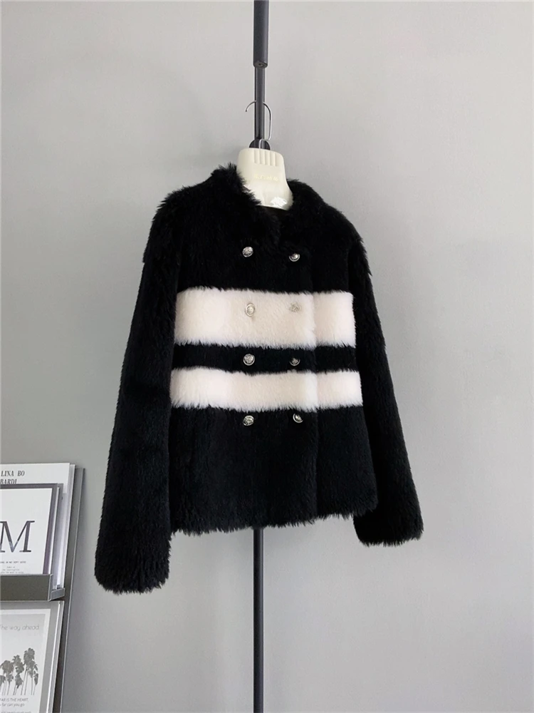 Basha wool black and white splicing short style sheep shearing velvet composite fur small temperament pure wool autumn