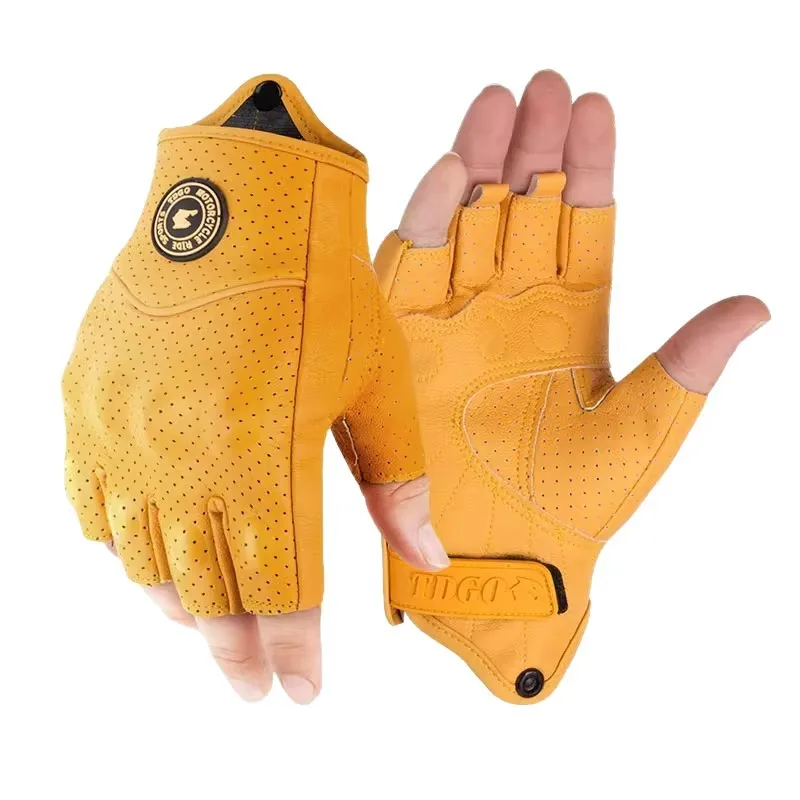 

Motorcycle leather gloves retro motorcycle rider riding half finger four seasons summer windproof, breathable and fall-proof
