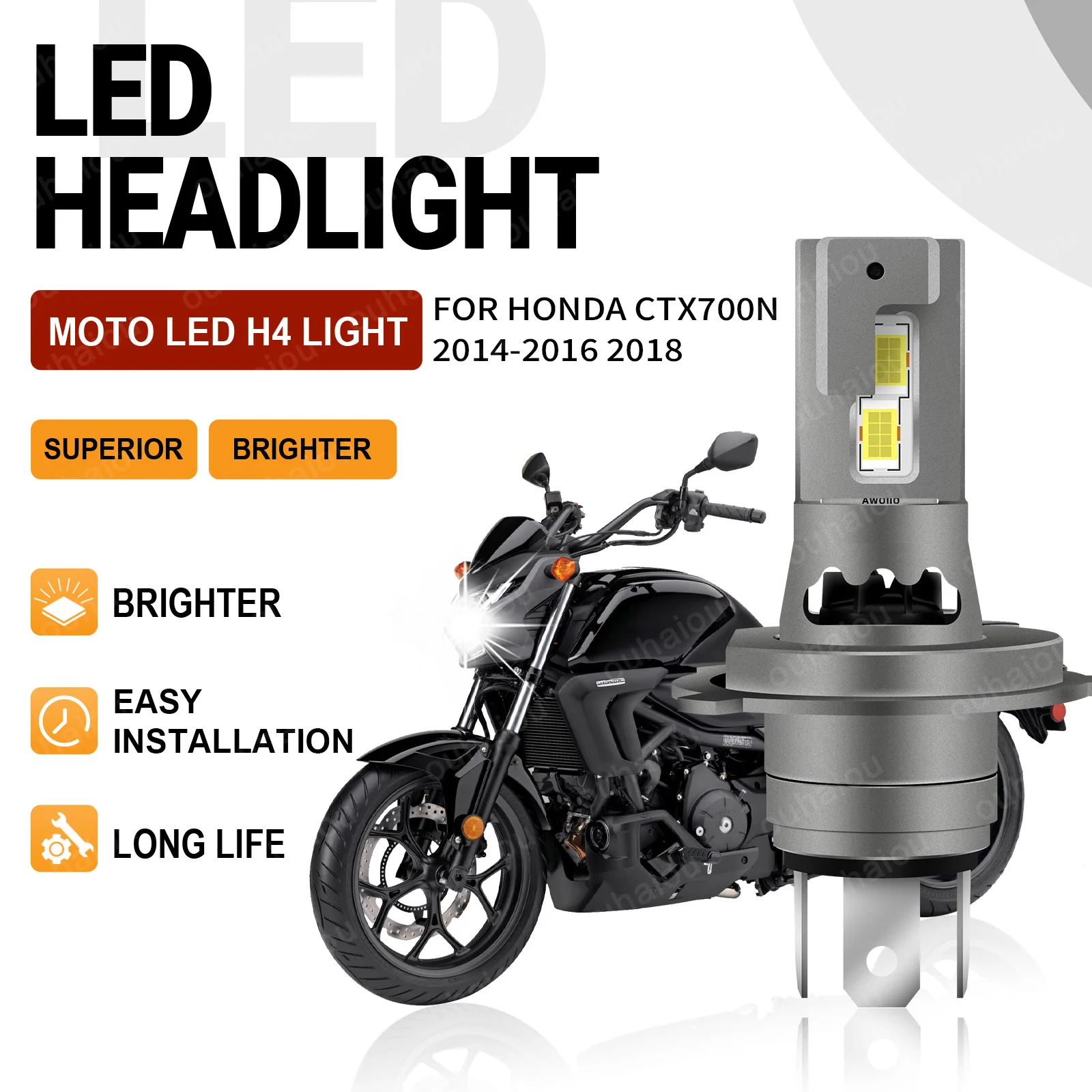 

For Honda CTX700N 2014 2015 2016, 2018 1PCS H4 Canbus LED Motorcycle Headlight No Error Motorbike Lamp Lighting Bulb 6000K ﻿