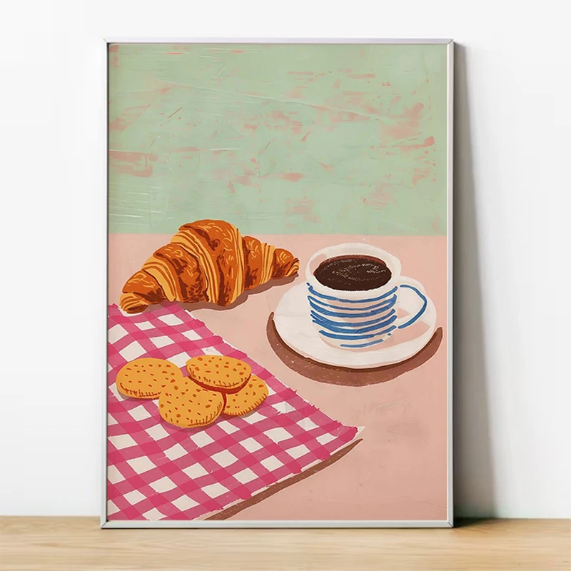 Plakaty z ilustracjami kawiarni, piekarni miejskiej, z croissantami i ciasteczkami, obrazy na płótnie, dekoracje ścienne do kuchni i domu.