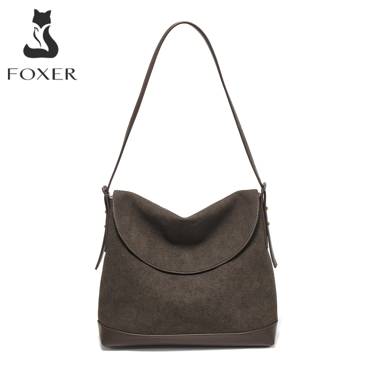 FOXER Women Soft PU Suede Shoulder Handbag Classic Lady Crossbody Hobo Bag