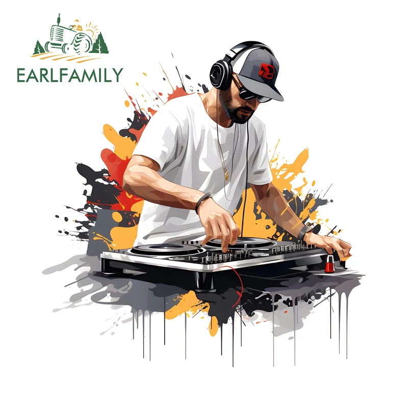 EARLFAMILY Ink Style DJ Cartoon Car Sticker Cool Musical Instrument Equipment Computer Case Decal Waterproof Vinyl Car Wrap