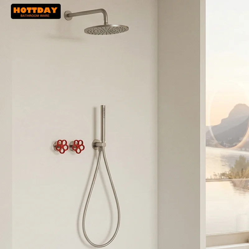 

Минималистичный матовый смеситель для душа, 2-режимный смеситель для ванной, встраиваемый душевой комплект, скрытая душевая система, полный комплект, смеситель с поворотной ручкой