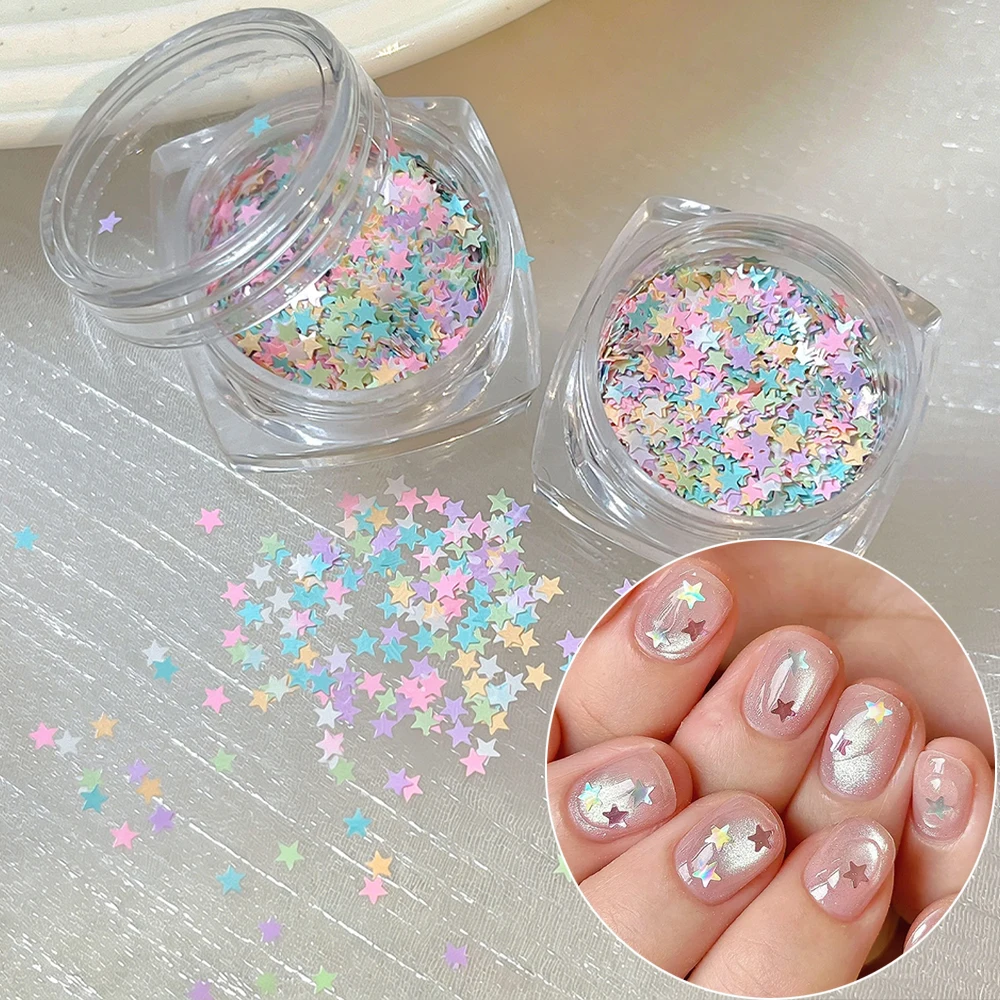 1Box Macarons Colored Star Sequins Nail Art Charms 3D Mini Pentagram Paillette Nail Jewelry Mixed Five-pointed Star Nails Flakes