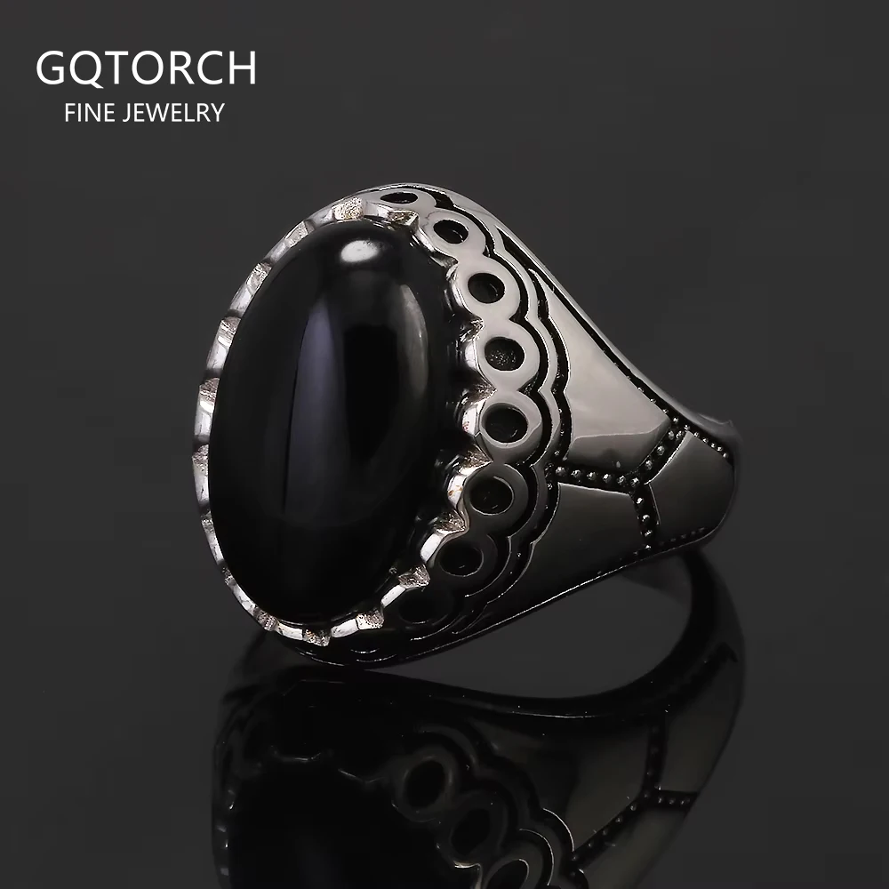 

Authenic 925 Sterling Silver Men's Signet Ring with Black/Red Agate Vintage Trendy Wedding Rings Unisex Handmade Turkey Jewelry