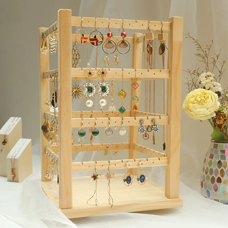 Earrings Rotating Display Stand Ear Nail Stand Solid Wood Earrings Double Sided Prop