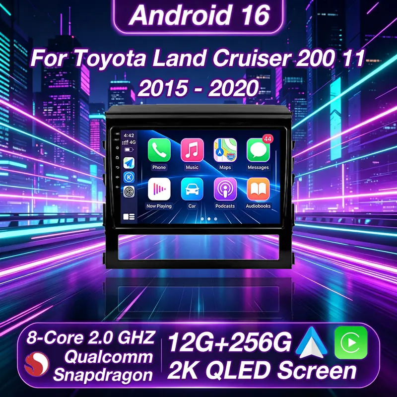 For Toyota Land Cruiser 200 11 2015 2016 - 2020 Android 16 Car Radio Carplay Auto GPS Multimedia Player Video DVD WIFI+4G Stereo