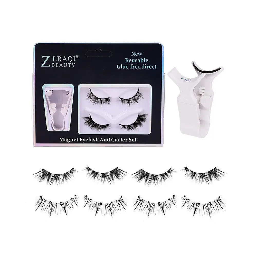 Faux-cils magnétiques réutilisables avec applicateur pour femme, extensions de cils, aspect naturel, 2 paires, D2M7