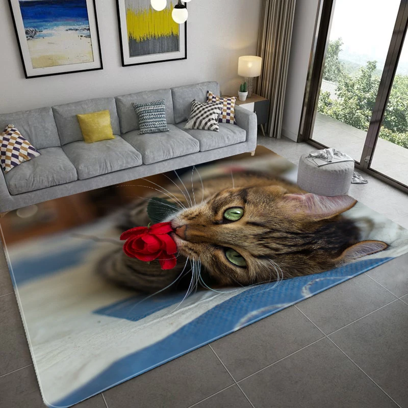 

Cute Cat Carpet Living Room 3D Printed Cartoon Rugs Bedroom Area Rugs Kids Playing Rug Doormat Entrance Mat Alfombra Tapis