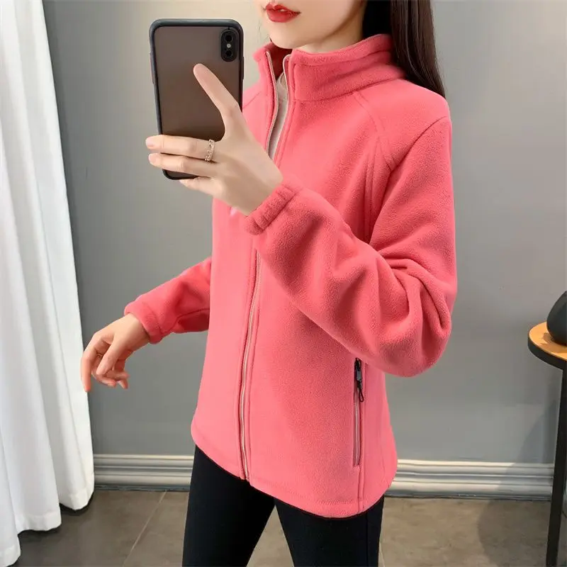 Winter Women Sweatshirt Coat Casual Loose Zip Up Cardigan Long Sleeve Sweatershirt Reversible Polar Fleece Stand Collar Coat