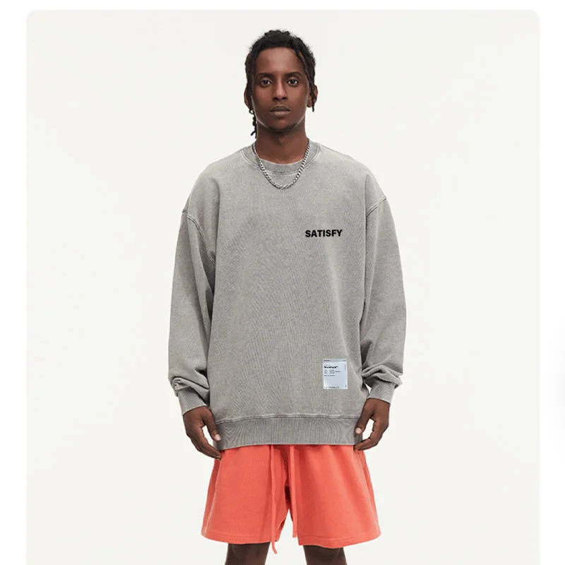 Bestseller Satisfy Men's Round-Neck Sweatshirt Running Print Vintage Style Long Sleeve Cotton Sweatshirt with Pocket