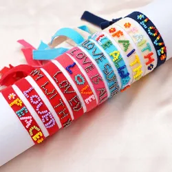 Go2BoHo Boho Fabric Bracelet Fashion Jewelry Miyuki Seed Bead Pulseras Mujer Moda 2022 Handmade Woven Letter Bracelets for Women