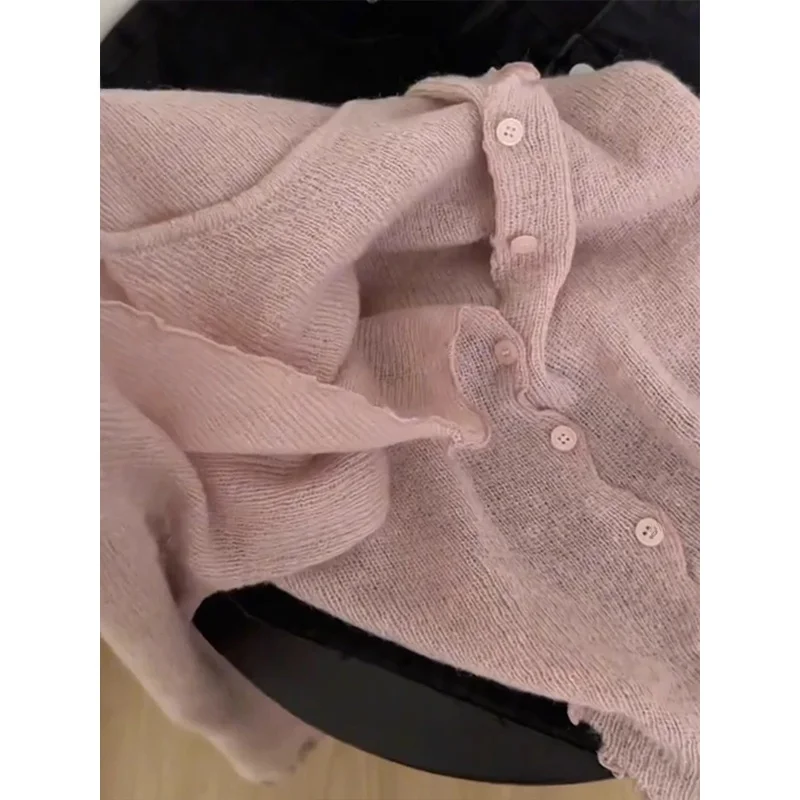 Preguiçoso sle puro desejo falso camisola de malha de duas peças novo solto casual plissado cor pura lazer topo doce sle camisola de malha