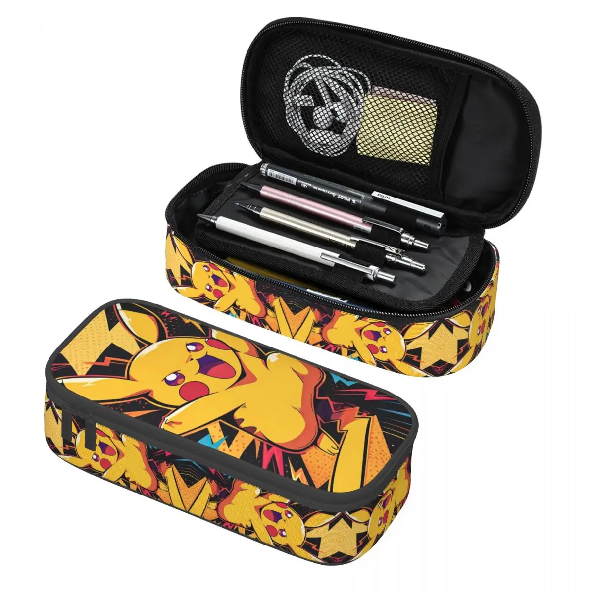 Custom P-Pikachus Classical Anime Kawaii Pencil Case Boy Girl Large Capacity Kawaii Cartoon Pencil Bag Student School