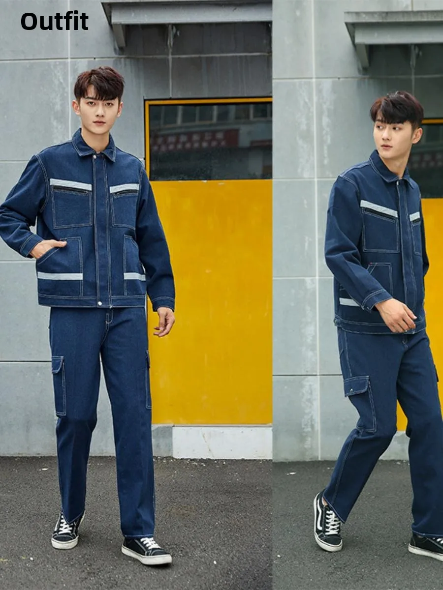 

Комплект рабочей спецодежды из денима с длинными рукавами, огнестойкий, с защитой от ожогов, для ремонта электрооборудования, мужская рабочая форма