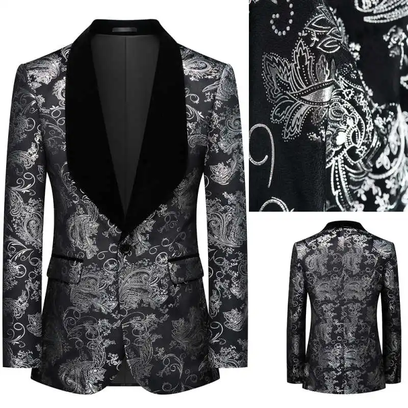 

Wedding Men's Suits One Piece Jacquard Single Breasted Jacquard Peaked Lapel Groom Tuxedos Prom Customized Trajes Para Hombre