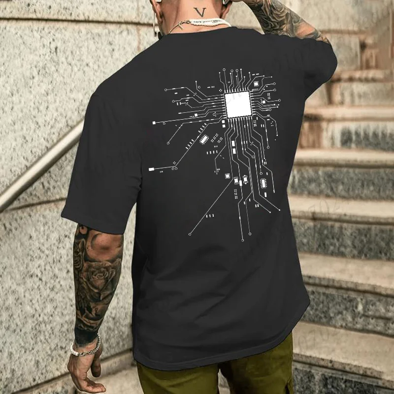 Men Oversized T Shirt CPU Chip Graphic Tees Electronic Engineer Programmer Geek Print Short Sleeve Casual Streetwear Couple Tops