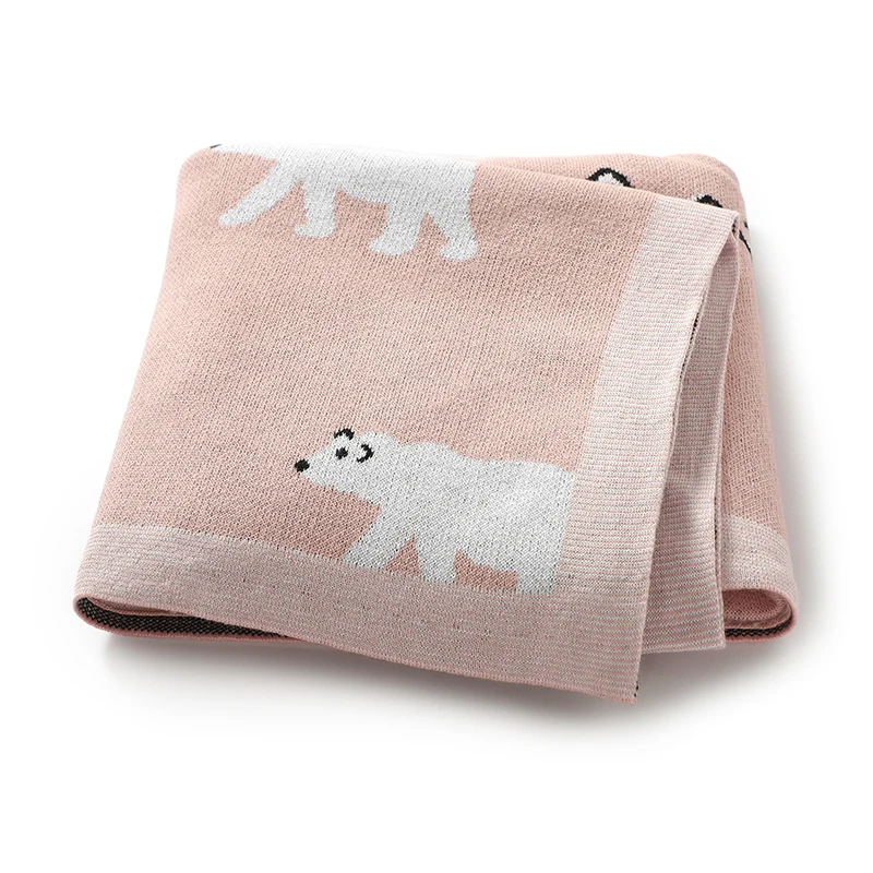 Cute Teddy Bear Print Baby Cotton Swaddle Blankets Knitwear Newborn Boys & Girls Security Blankets Soft Infant Receiving Blanket