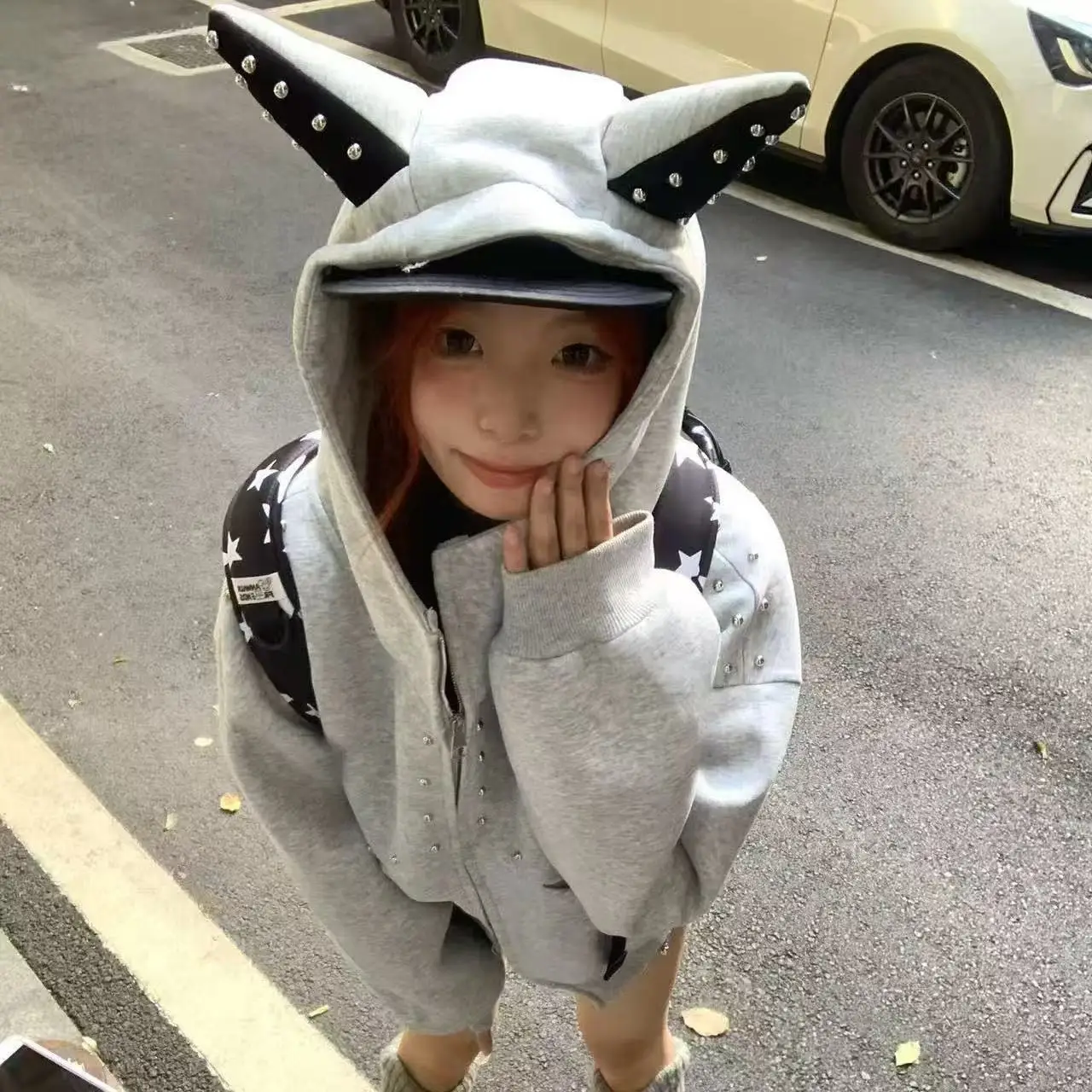 เสื้อฮู้ดซิปสไตล์ฮิปฮอปสตรีทแฟชั่น ดีไซน์หมุดหูใหม่ ทรงหลวม ใส่ได้ทั้งผู้หญิงและผู้ชาย