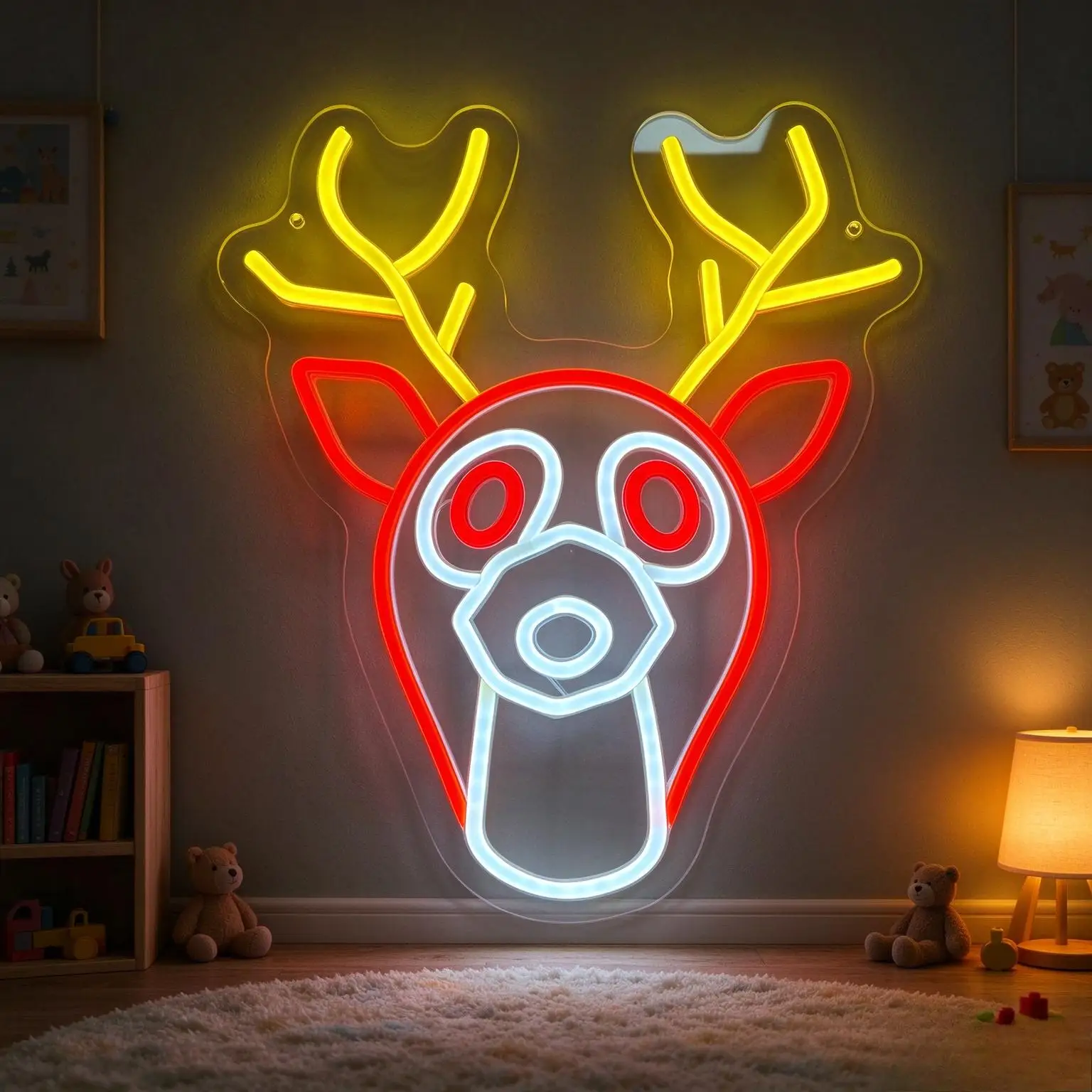 Reindeer Head Neon Sign USB Dimmable LED Lights For Holiday Party Bedroom Home Bar Winter Celebration Wall Decor Christmas Gift