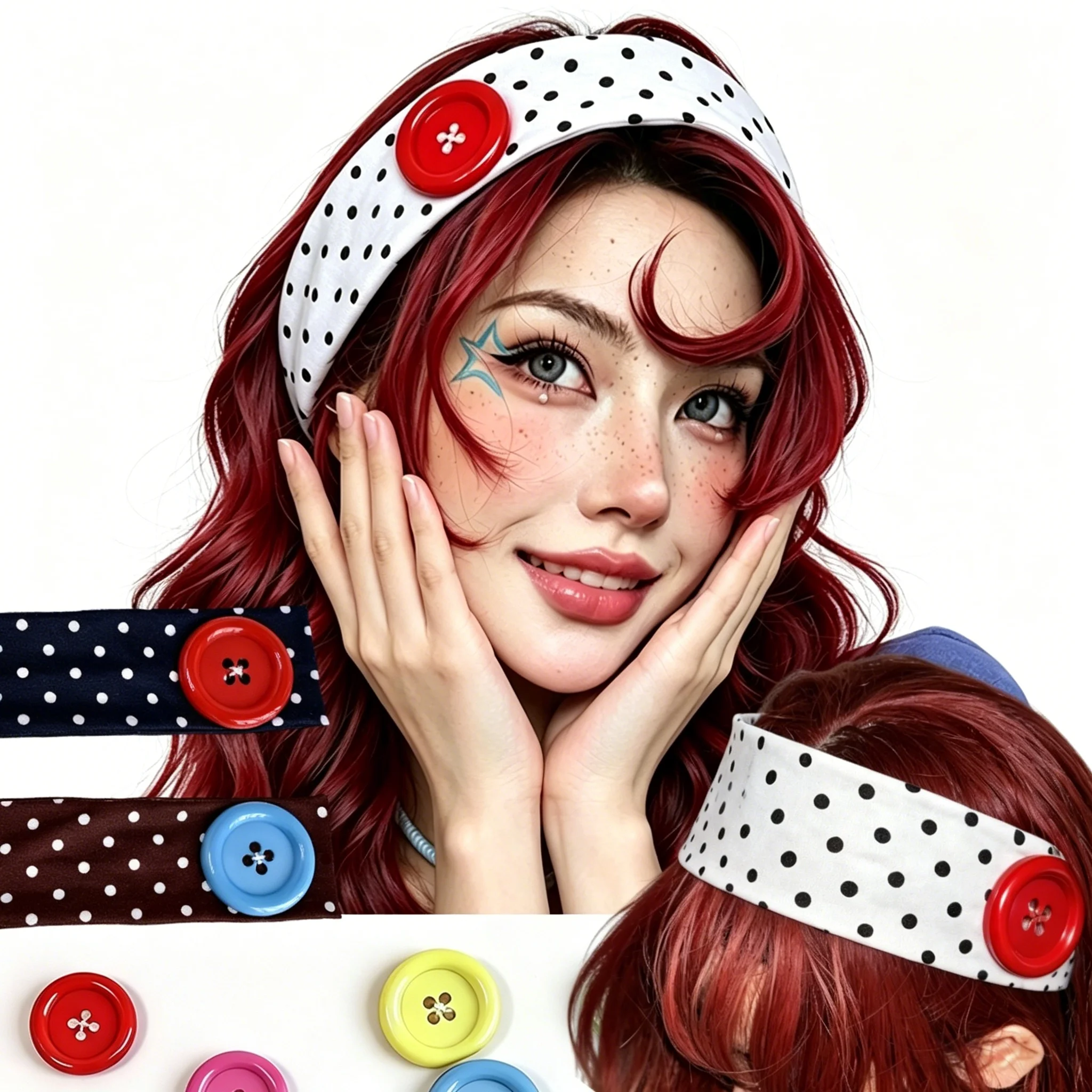 

1 unidade de faixa de cabelo grande com botões, estilo dopamina de verão, com estampa de bolinhas, elástica, design exclusivo e