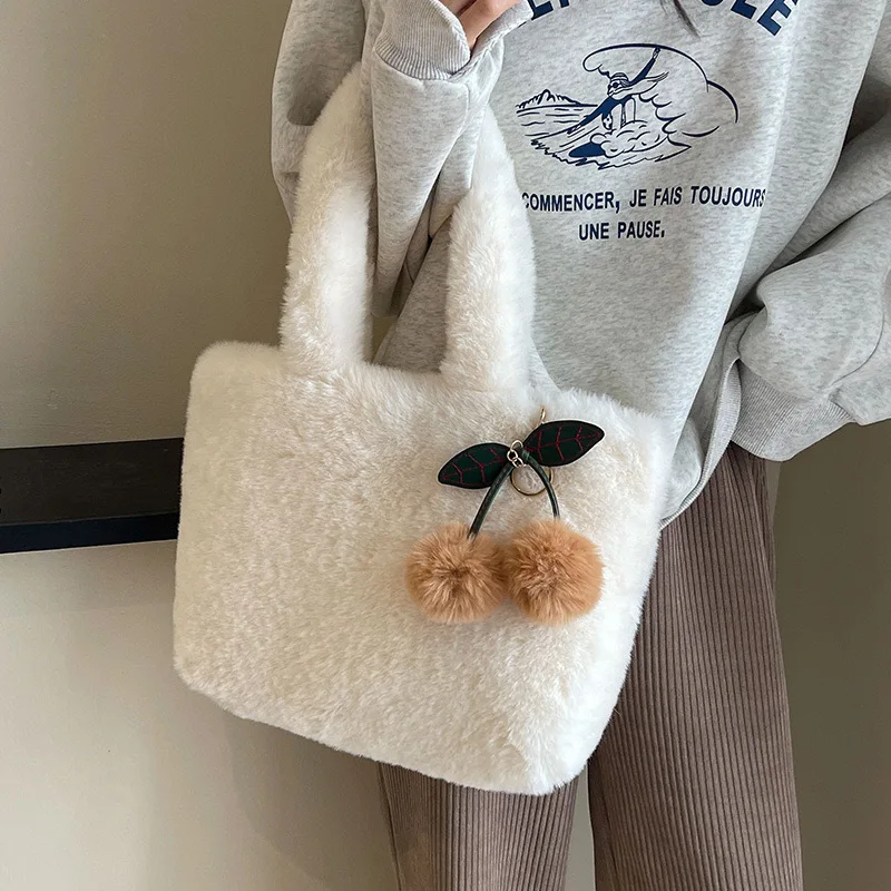 Borsa a tracolla borsa in peluche calda Tote borse e borsette grande capacità Sweet Girls Furry College Student New Trend All-match