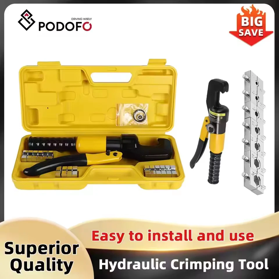 PodoNuremberg-Outil de sertissage hydraulique chromé, kit d'outils de fil de câble de borne électrique, CriAJDies, 4, 6, 10, 16, 25, 35, 50, 70 mm², 10T