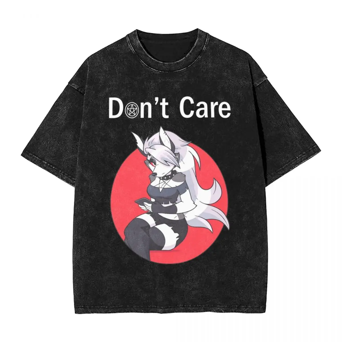 

Streetwear Washed T-Shirt Loona Don't Care Dark Cotton T-Shirts Helluvaed Anime Popular Tee Shirt for Mens Summer Y2K Fun Tees