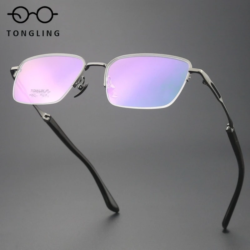 New High-Quality And Fashionable Handcrafted Classic Men Half-Frame Water Buffalo Horn IP Electroplated Business Glasses Frame