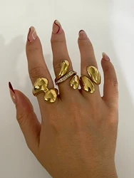 Peri'sbox 3 Designs 18K Gold Plated Double Chunky Dome Rings Waterproof Fashion Shiny Rhinestone Wedding Party Jewelry for Women