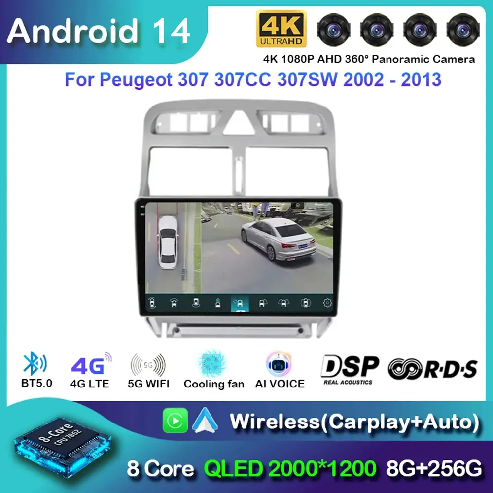 

Android 14 Carplay Car Radio For Peugeot 307 307CC 307SW 2002 - 2013 Navigation Multimedia Player Stereo WiFi+4G video Auto DVD