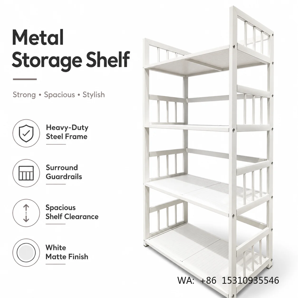 Heavy Duty Metal Storage Rack with Steel Frame,Reinforced Panels,Safety Guardrails,Space-Saving Design for Home Garage Office