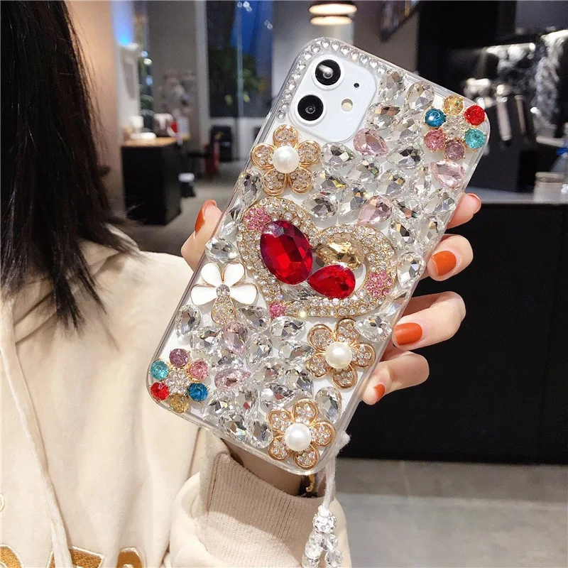 Love Heart Diamond Glitter Phone Case, Soft Cover, Luxury, For Xiaomi Redmi 9A Note8 9Pro Note10S Note11 12Pro, Plating