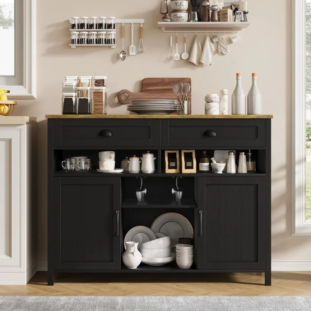 "Contemporary Multifunctional Sideboard with Wine Rack and Storage for Kitchen Dining Room or Coffee Bar"