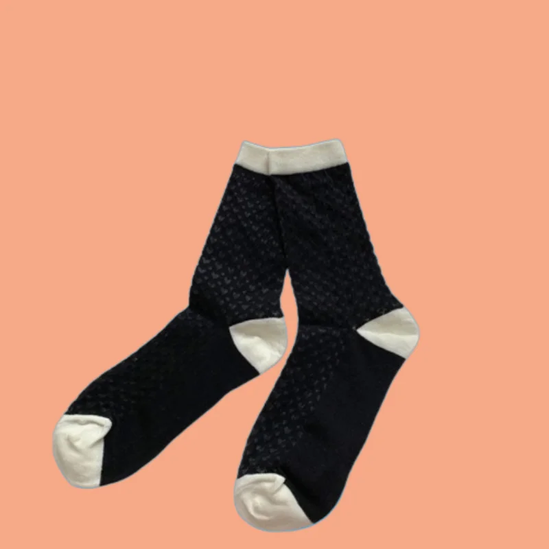 5/10 Pairs Women's Mid-Tube Socks Summer Thin Colorblock Mesh All-match Korean Breathable Stacked 2024 Hollow Socks Love Socks