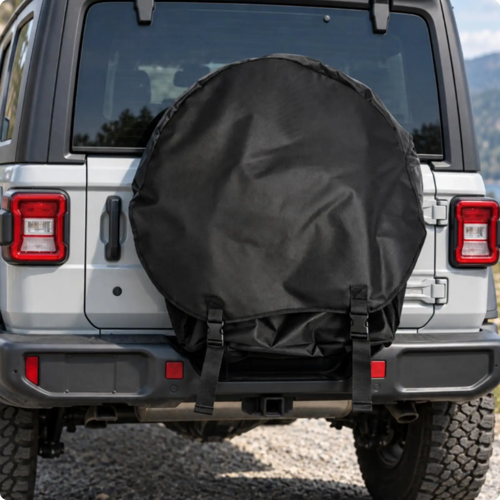 Secure Fit Spare Tire Bag with Adjustable Straps and Pocket for SUV Offroad Travel Camping Accessories Black